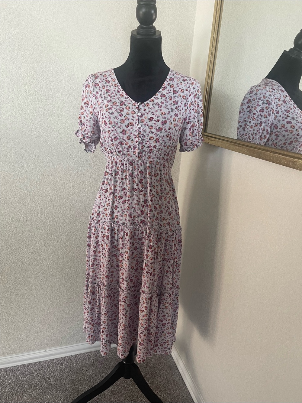 Hayden White Midi Dress with Pink Floral Print